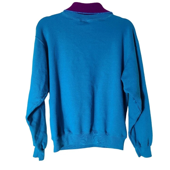Vintage Hanes size Medium Knit collar fair isle sweatshirt Montana Blue Purple - Picture 2 of 8